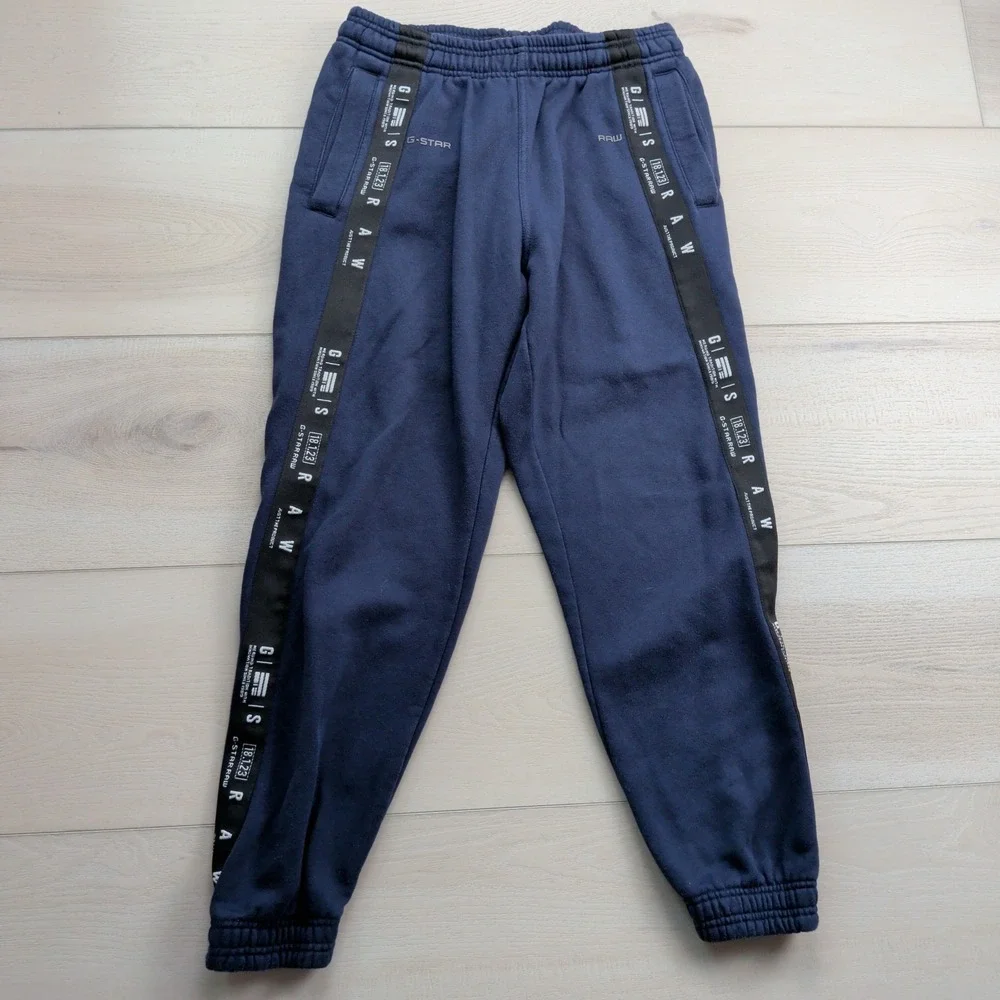 G Star Raw Jogger Sweatpants Mens S‎ Navy Blue Drawstring Side Tape Logo